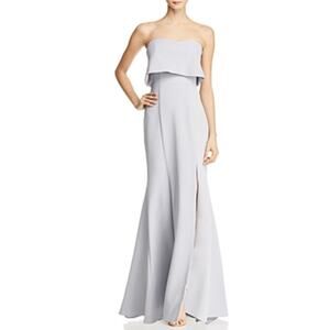 AQUA Crepe Strapless Thigh Slit Long Evening Gown Silver Gray Size 10 Dress